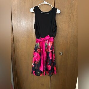 R&K Black and Pink Pleated Cocktail Dress